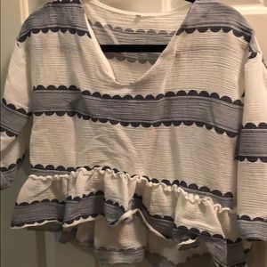 Crop peplum quarter sleeve stripped shirt